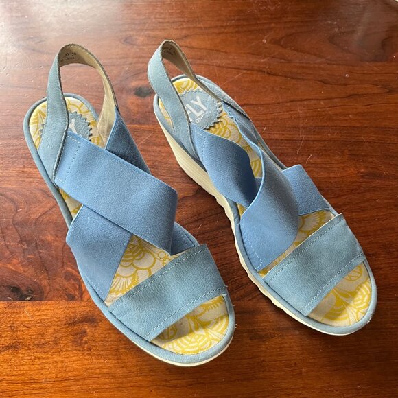 Fly London Women's Yaji Wedge Sandal Blue Women's Sz. 38 (US 7.5-8)‎ - Picture 1 of 9